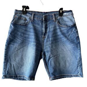 Ring of Fire Denim Shorts Womens Sz. 34 High Rise Medium Wash 7.5 inseam Stretch